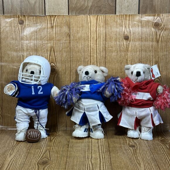 Tender Heart Treasures THT Cheerleader Bear THT Football‎ Bear Lot Of 3 1991 - Picture 1 of 16